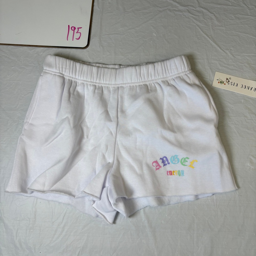 Orange Kiss White Angel Energy Graphic Sweat Shorts Womens‎ Medium NWT Y2K
